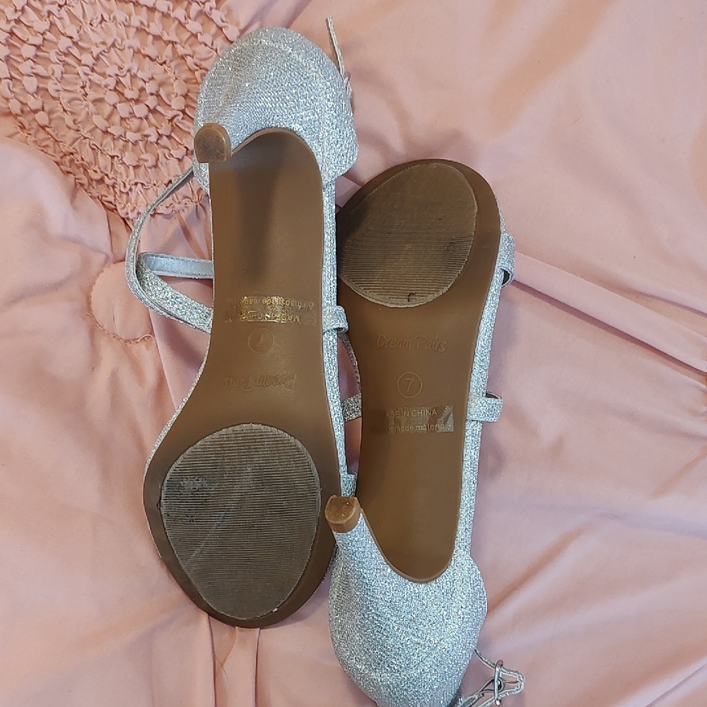 Glittery Silver Strappy Heels Size 7 - Picture 3 of 7